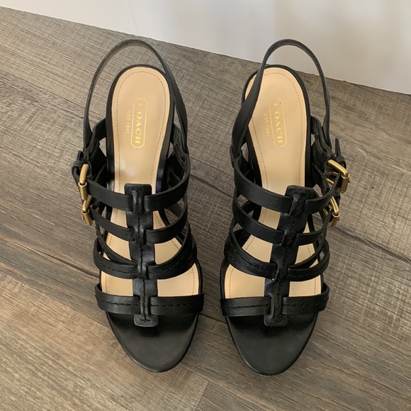 Coach black leather heeled sandals size 9.5 - Picture 8 of 9